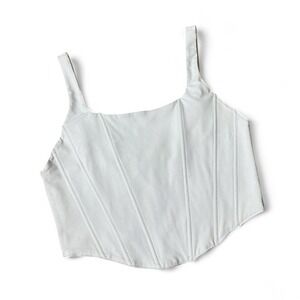 Y2K Reoria White Corset Crop Top M Sleeveless Back Zip Square Neck